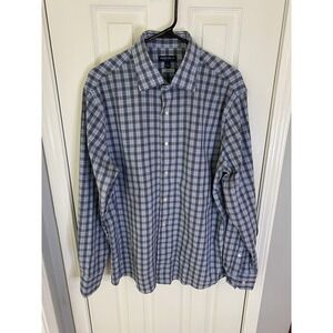 Peter Millar Button Down Mens Large Blue Plaid Crown Crafted Flex Finish Shirt